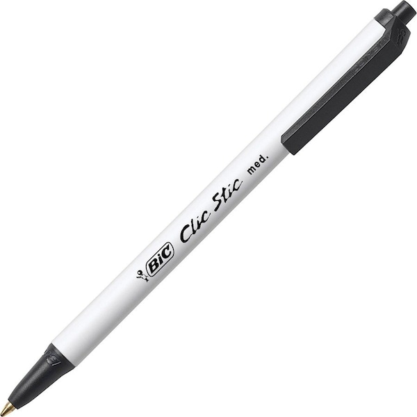 Bic Clic Stic Pen, Medium Point, 24/BX, Black Ink/White Barrel PK BICCSM241BLK - main